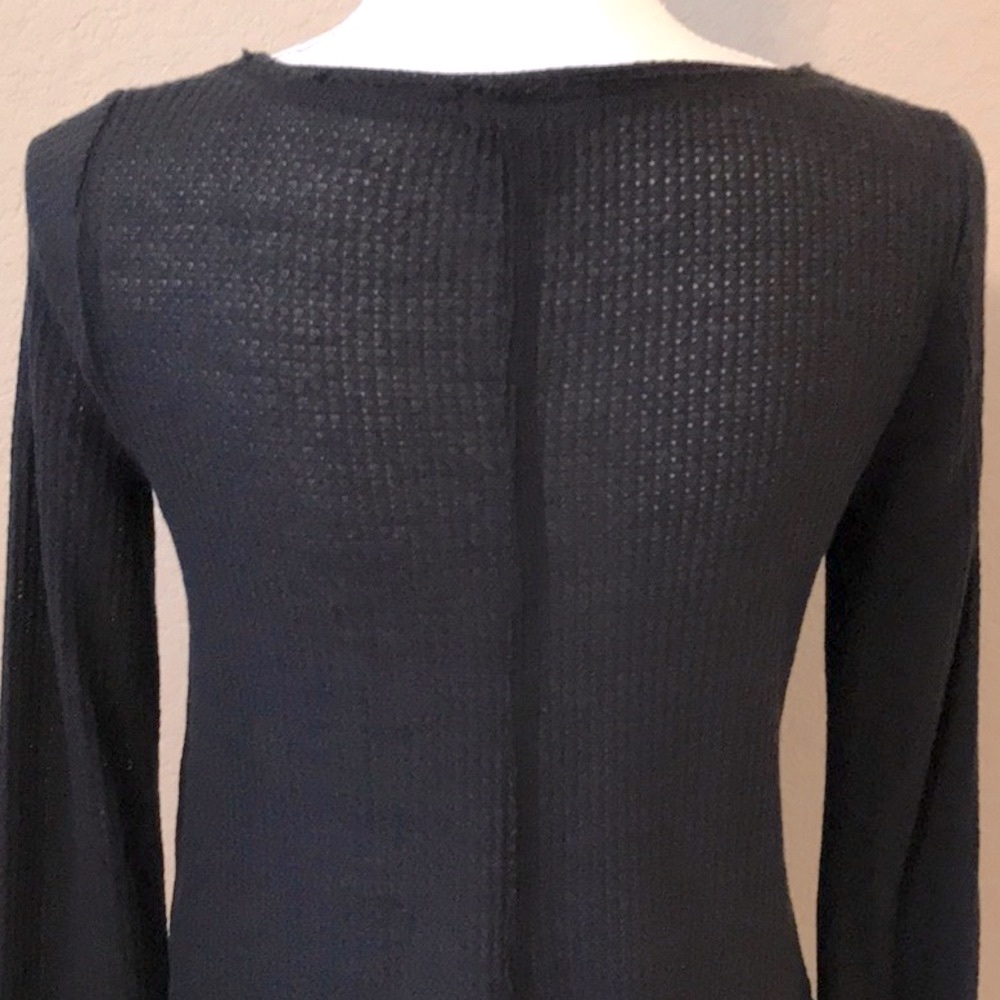 LUCKY BRAND Black Waffle Long Sleeve Top with Lace Size XS - Picture 11 of 16
